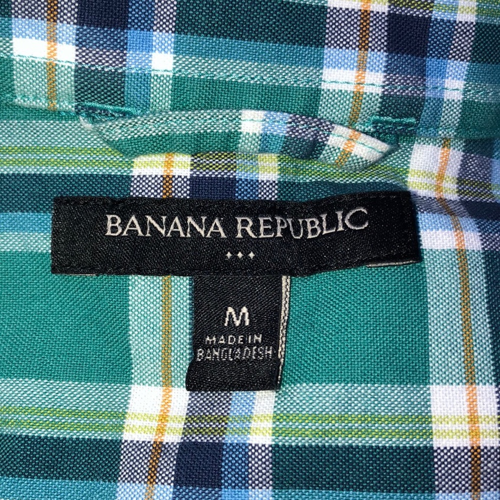 👕 Banana Republic; Men’s Green/Blue Plaid Shirt M - Picture 2 of 10